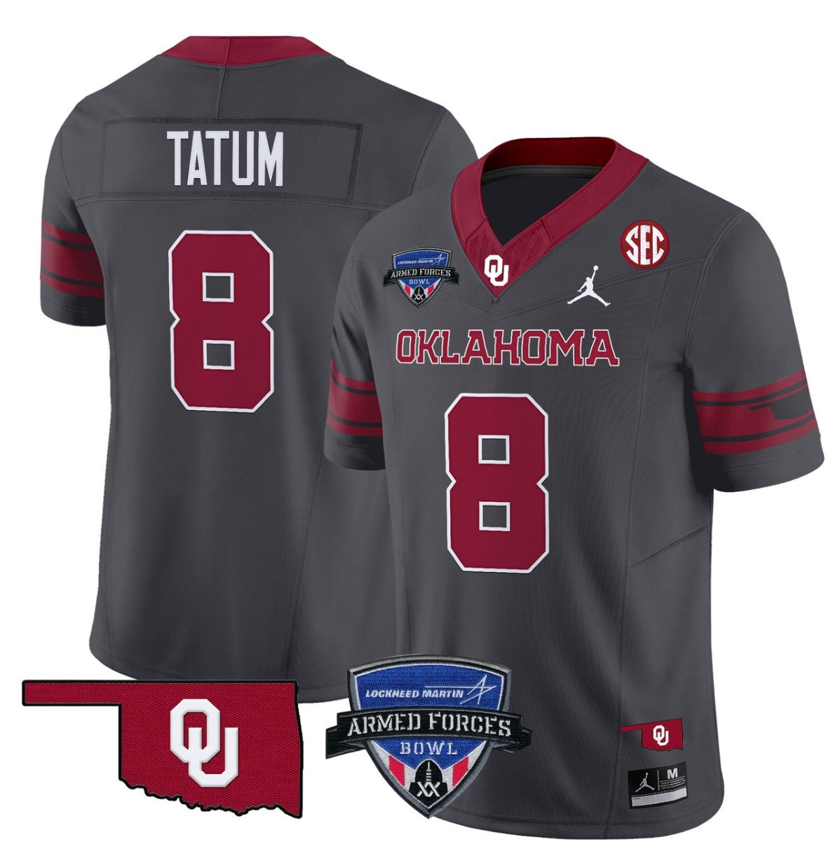 Taylor Tatum Jersey #8 Oklahoma Sooners 2025 Armed Forces Bowl Patch Anthracite