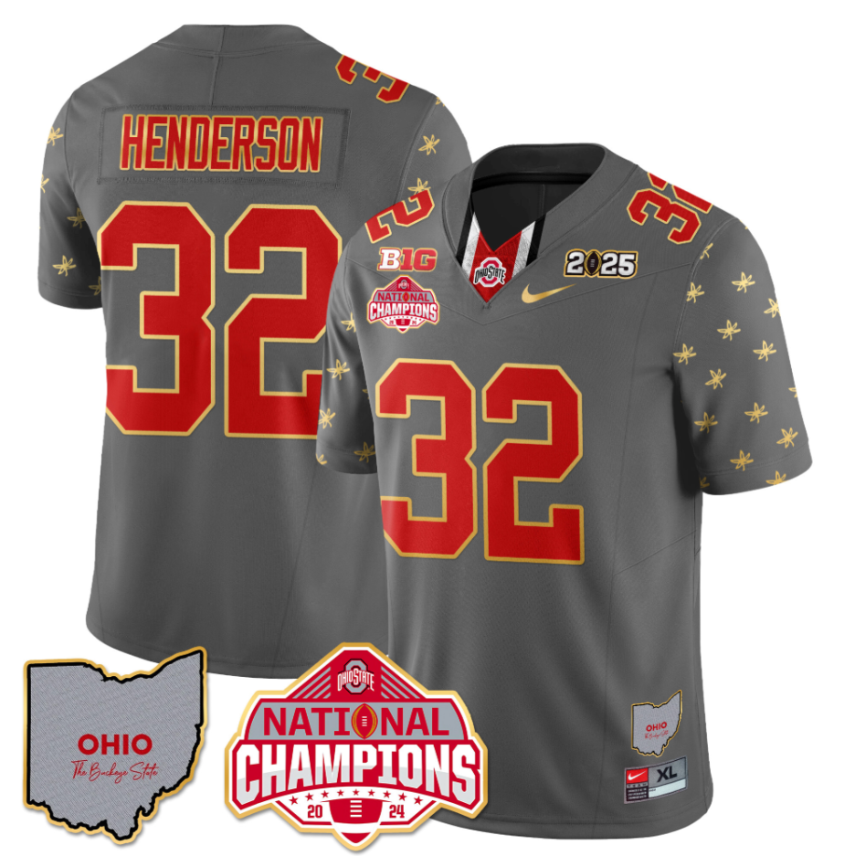 Treveyon Henderson Jersey #32 Ohio State National Champions 2025 Patch Gray