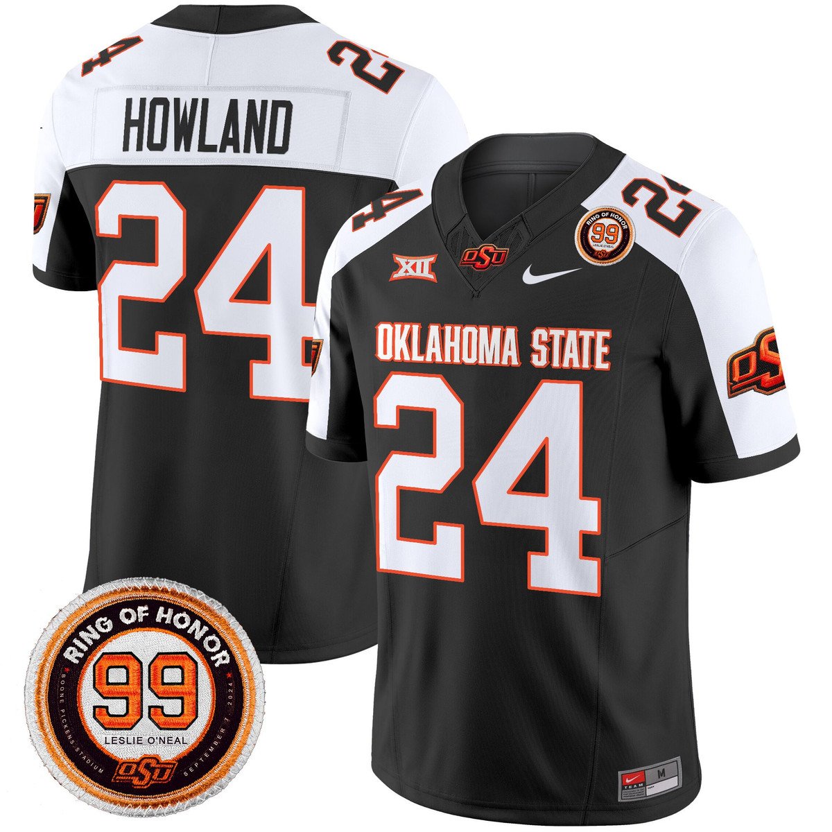 Trent Howland Jersey #24 Oklahoma State Cowboys 2025 Leslie O'neal Patch Black Alter