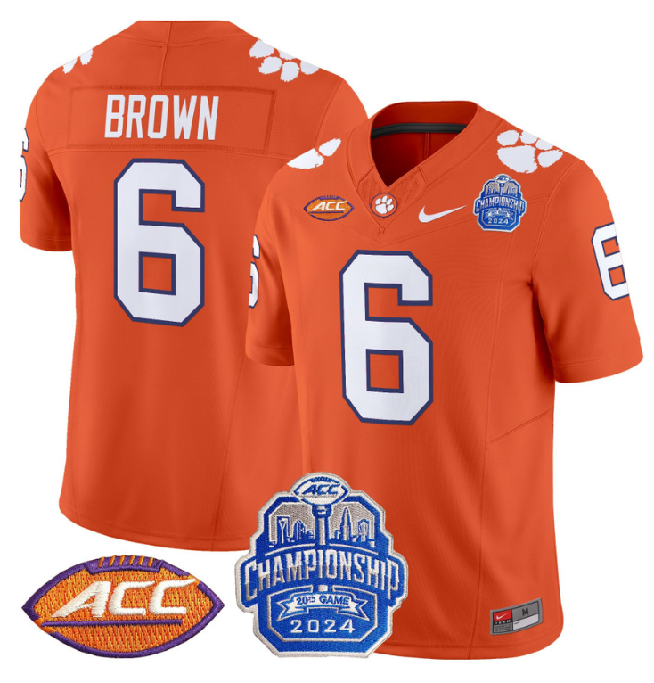 Tyler Brown Jersey #6 Clemson Tigers 2024 ACC Championship Patch Orange