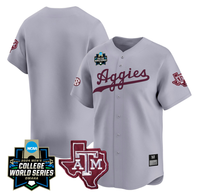 Texas AM Aggies Team Jersey 2024 College World Series Vapor Premier Limited NCAA Baseball Stitched Gray