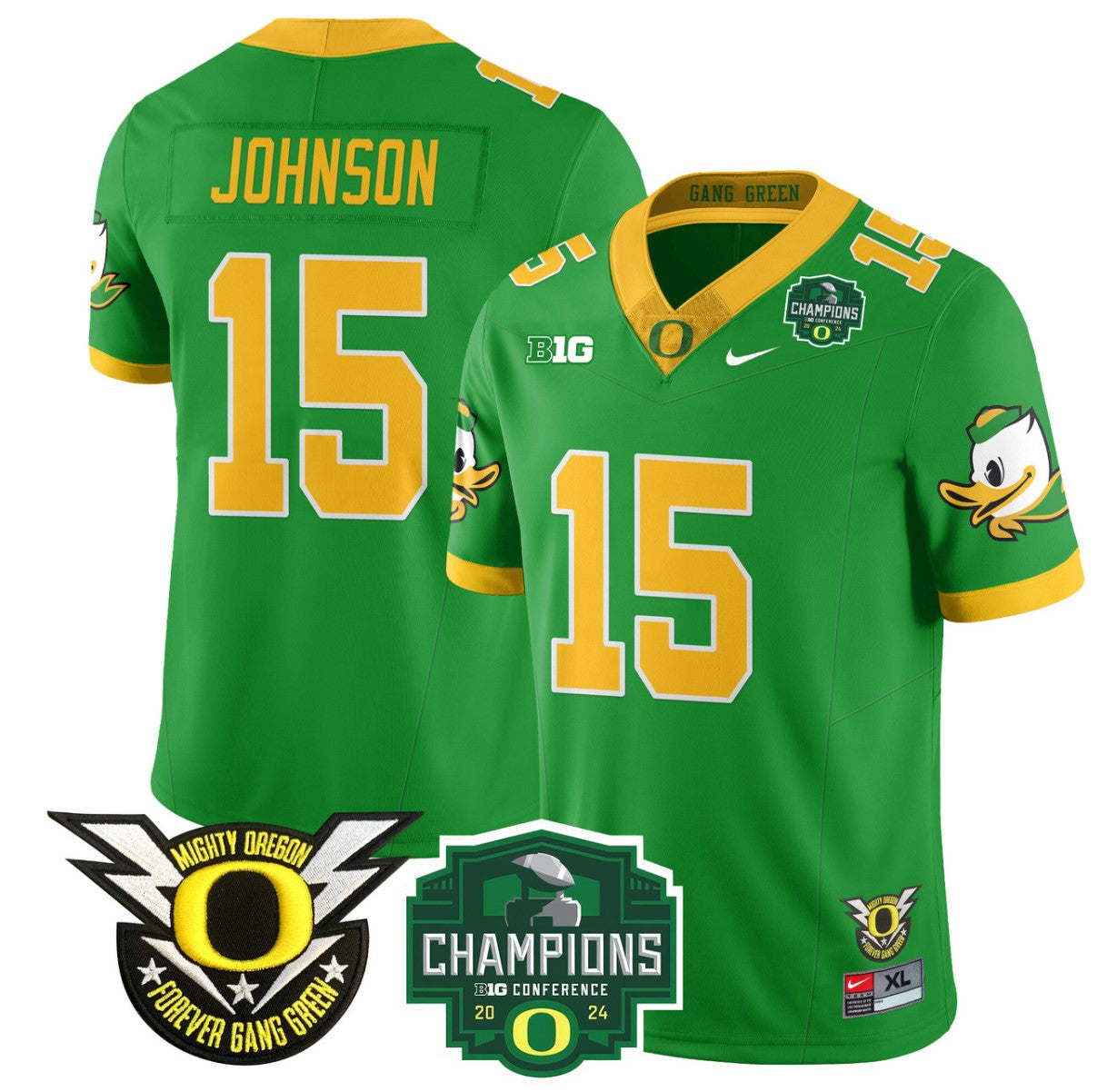 Tez Johnson Jersey #15 Oregon Ducks 2024 Big Ten Champions Football Green