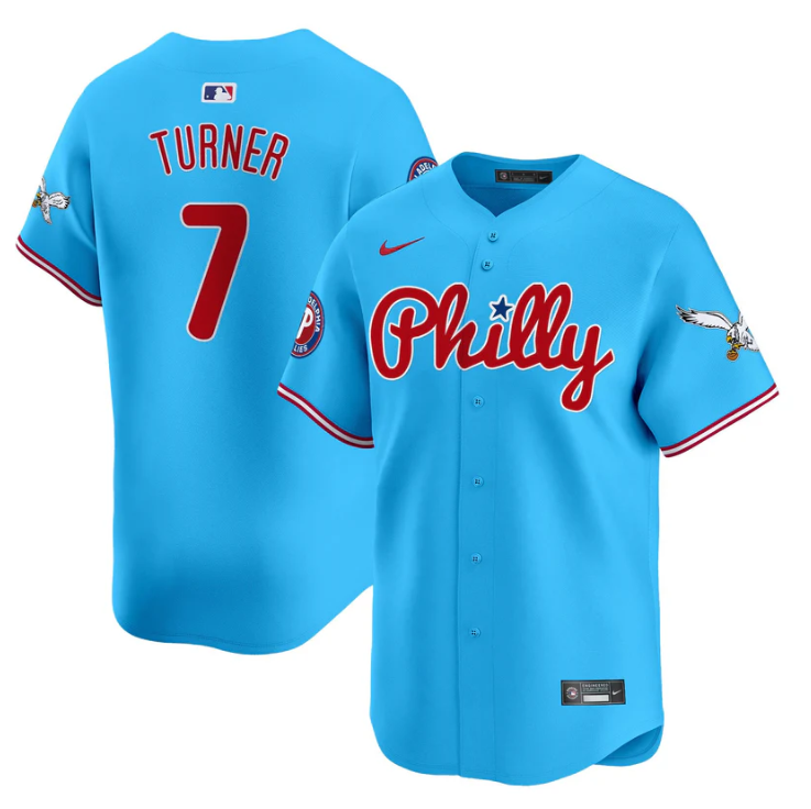 Trea Turner Jersey #7 Phillies and Eagles Vapor Premier Limited Stitched Light Blue