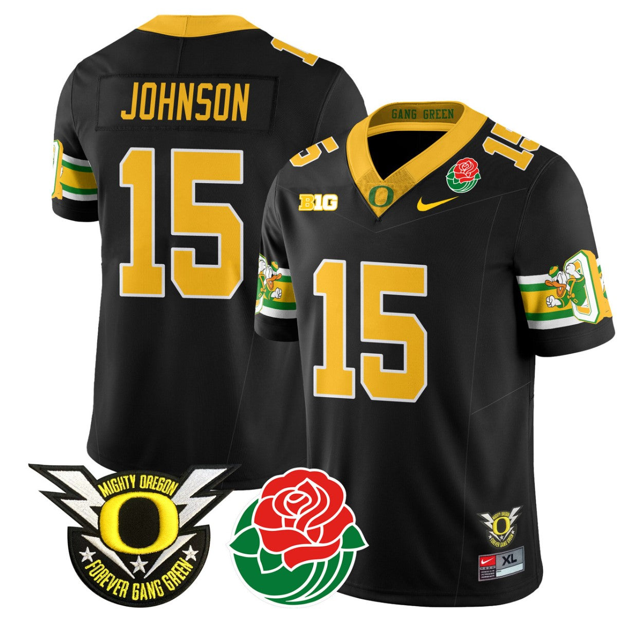 Tez Johnson Jersey #15 Oregon Ducks 2024 Rose Bowl Patch Football Black