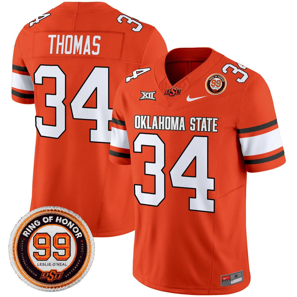 Thurman Thomas Jersey #34 Oklahoma State Cowboys 2025 Leslie O'neal Orange