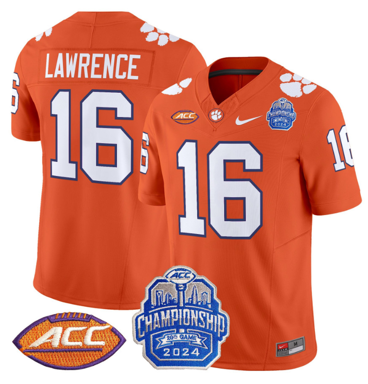 Trevor Lawrence Jersey #16 Clemson Tigers 2024 ACC Championship Patch Orange