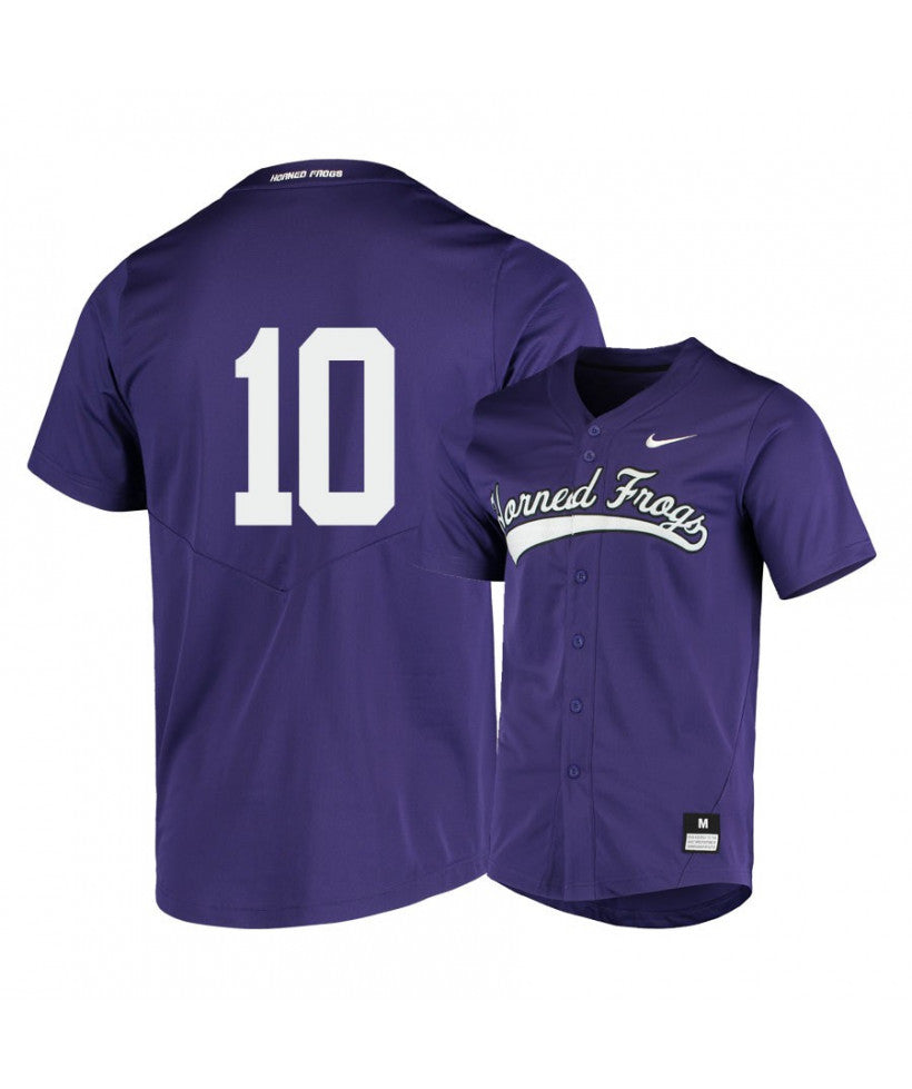 TCU Horned Frogs 10 Zach Humphreys Purple Elite Baseball Jersey
