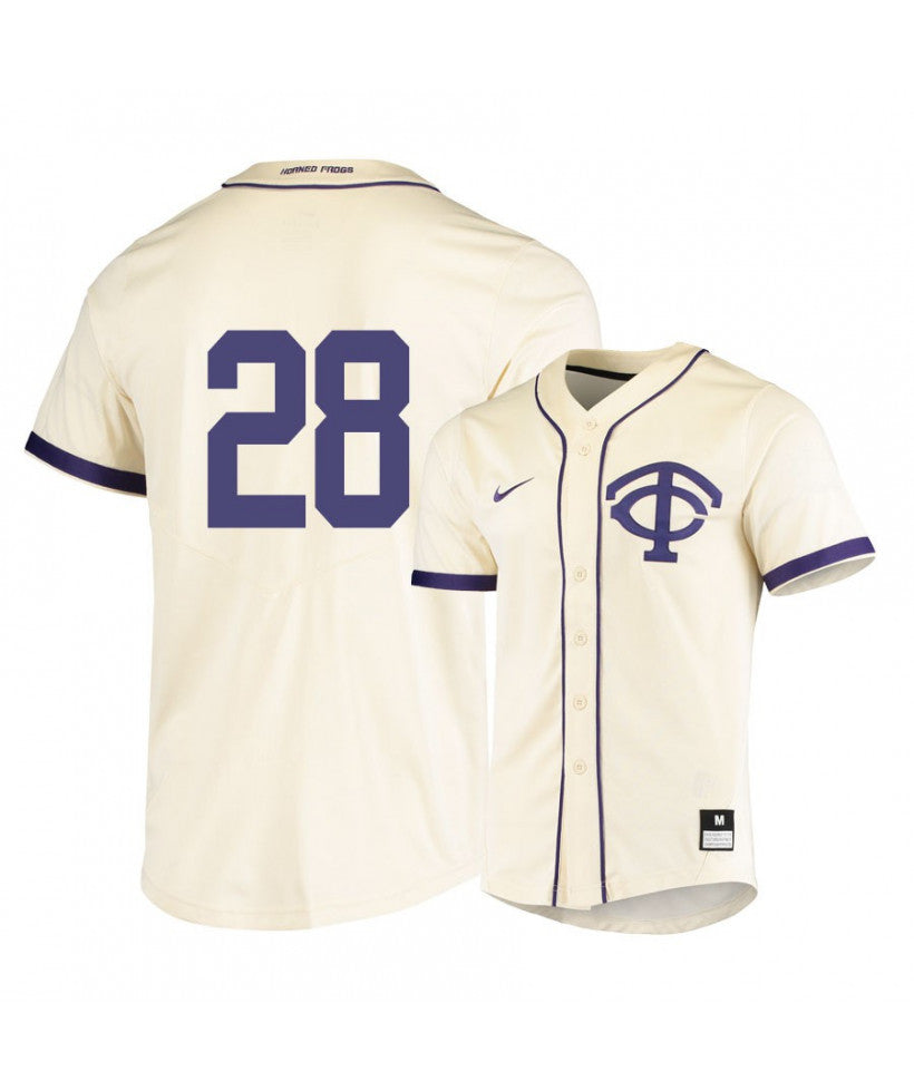 TCU Horned Frogs 28 Gray Rodgers White Elite Baseball Jersey