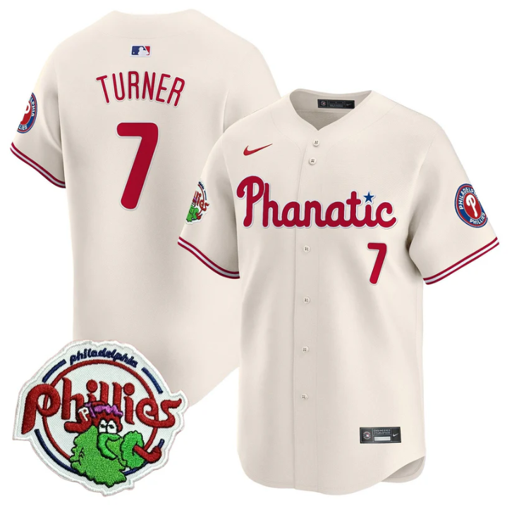 Trea Turner Jersey #7 Phillies Phanatic Patch Vapor Premier Limited Stitched Cream