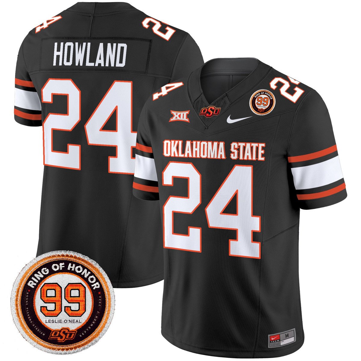 Trent Howland Jersey #24 Oklahoma State Cowboys 2025 Leslie O'neal Patch Black