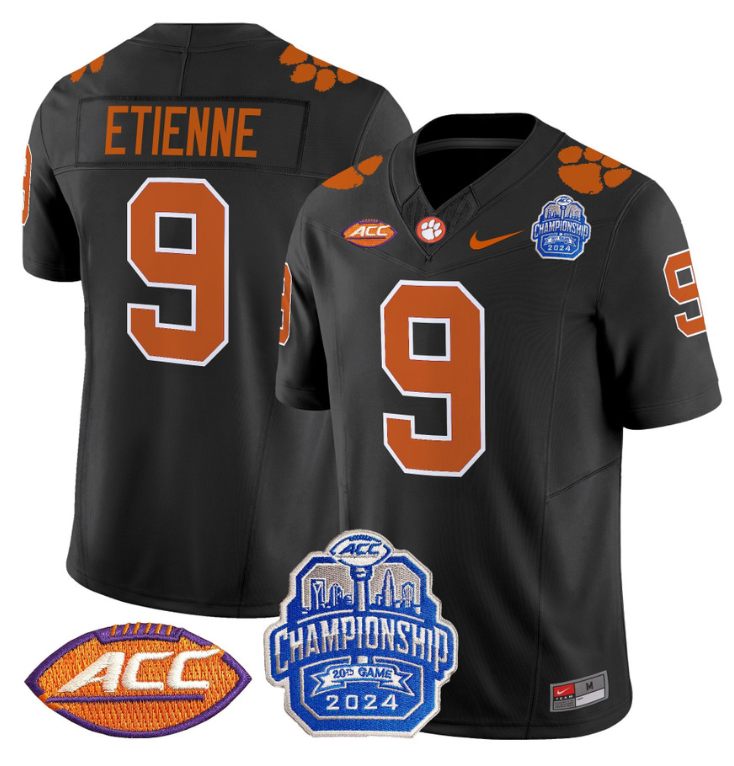 Travis Etienne Jersey #9 Clemson Tigers 2024 ACC Championship Patch Black