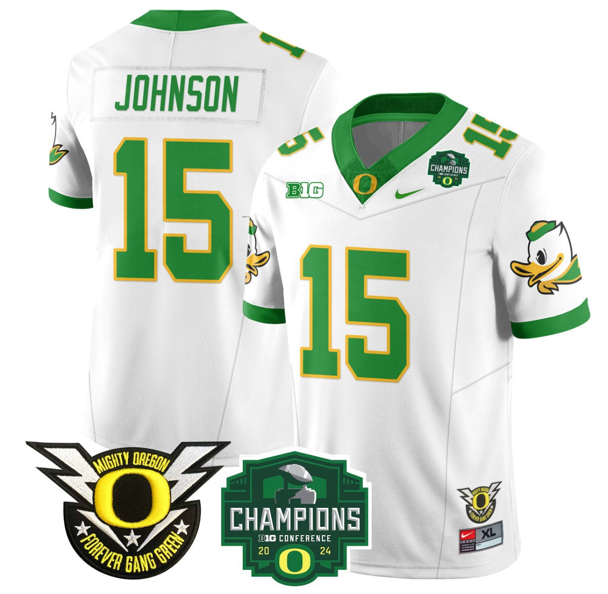 Tez Johnson Jersey #15 Oregon Ducks 2024 Big Ten Champions Football White