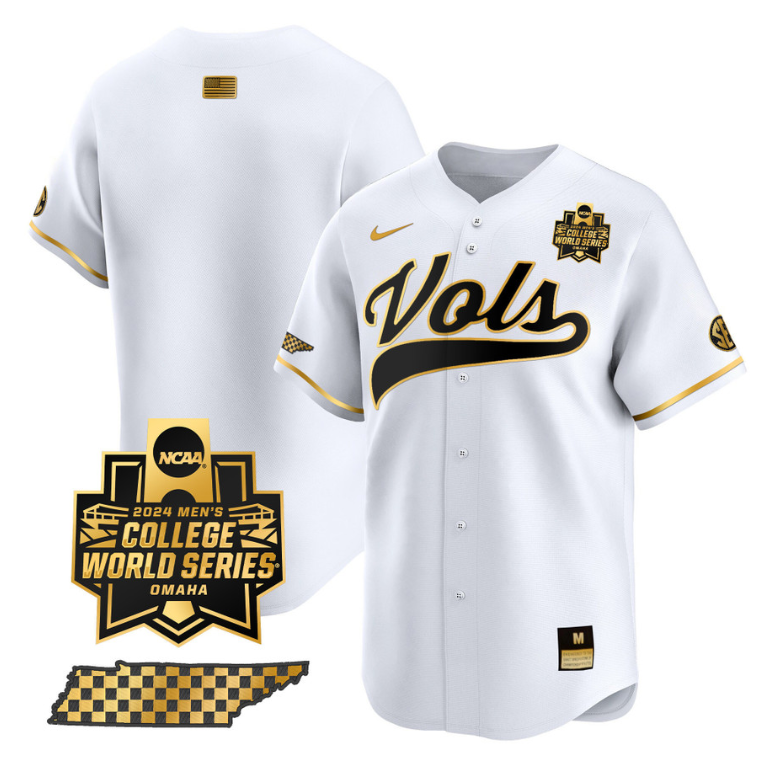 Tennessee Volunteers Team Jersey 2024 College World Series Vapor Premier Limited NCAA Baseball Stitched White Gold