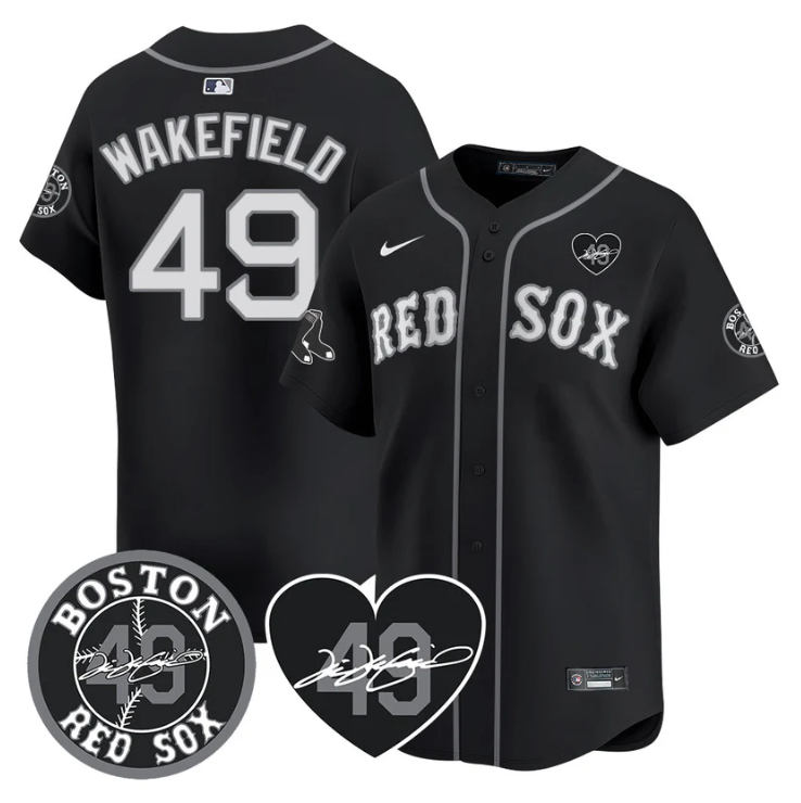 Tim Wakefield Jersey #49 Boston Red Sox Tim Wakefield Memorial Patch Stitched Black