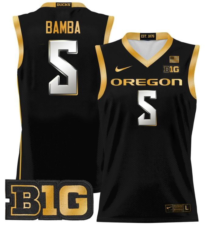 TJ Bamba Jersey #5 Oregon Ducks 2024 Lightweight Basketball Black Gold