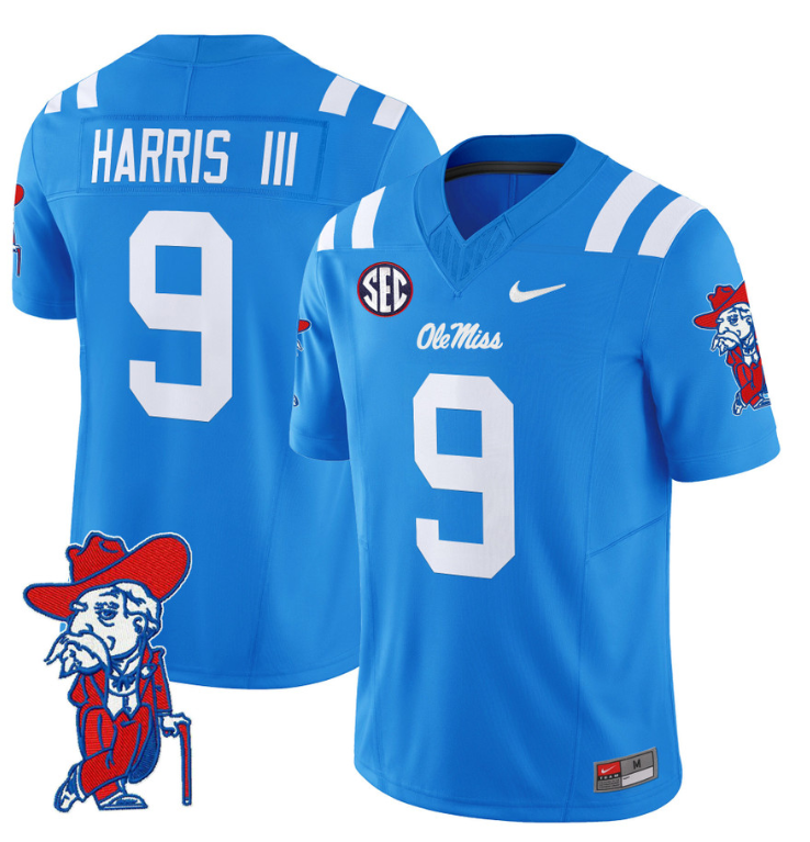 Tre Harris Jersey #9 Ole Miss Rebels Vapor Limited College Football Stitched Powder Blue