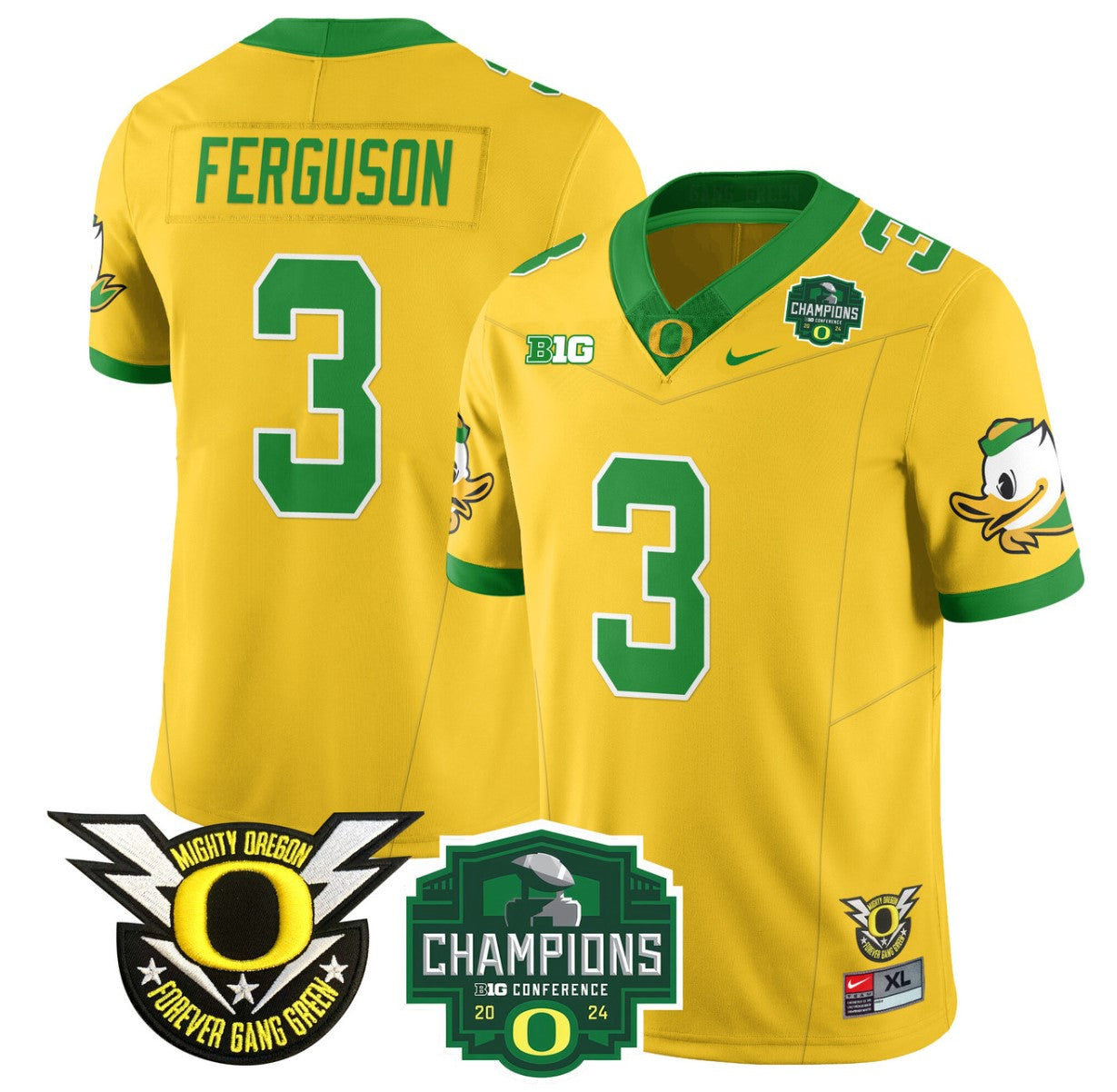 Terrance Ferguson Jersey #3 Oregon Ducks 2024 Big Ten Champions Football Yellow