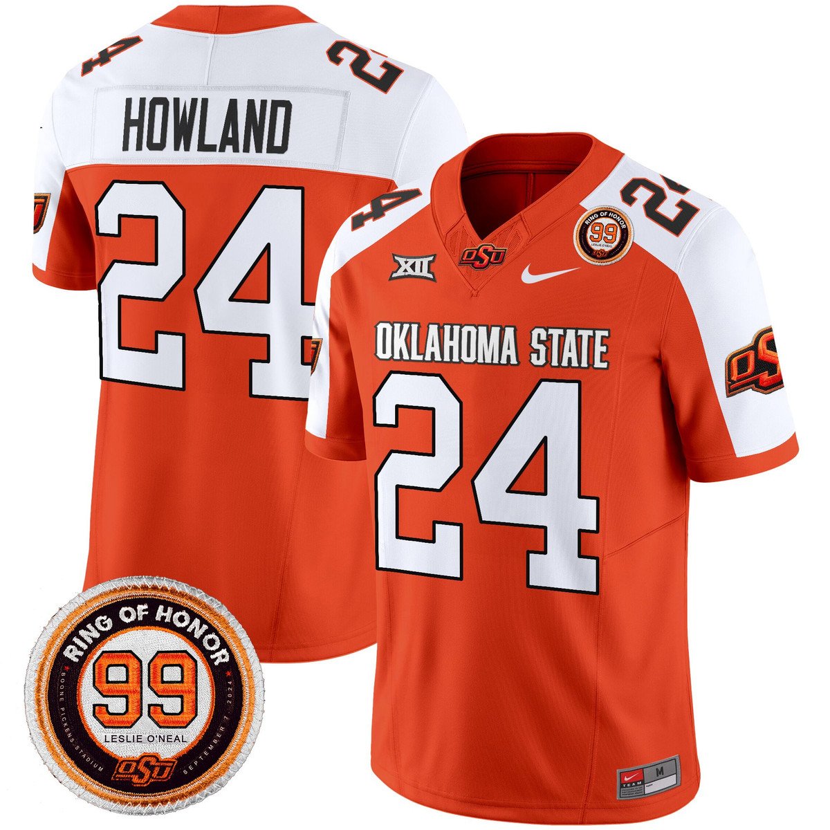 Trent Howland Jersey #24 Oklahoma State Cowboys 2025 Leslie O'neal Patch Orange Alter