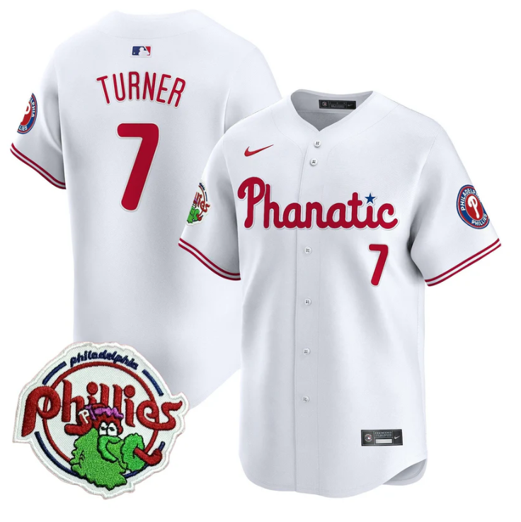 Trea Turner Jersey #7 Phillies Phanatic Patch Vapor Premier Limited Stitched White