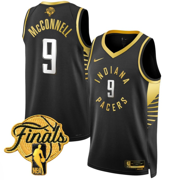 T.J. McConnell Jersey #9 Indiana Pacers 2025 Finals Swingman Stitched Black Gold