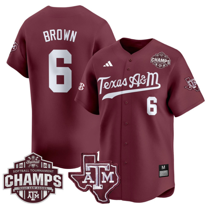 Taylor Brown Jersey #6 Texas A&M Aggies 2025 SEC Champions Patch Limited Stitched White