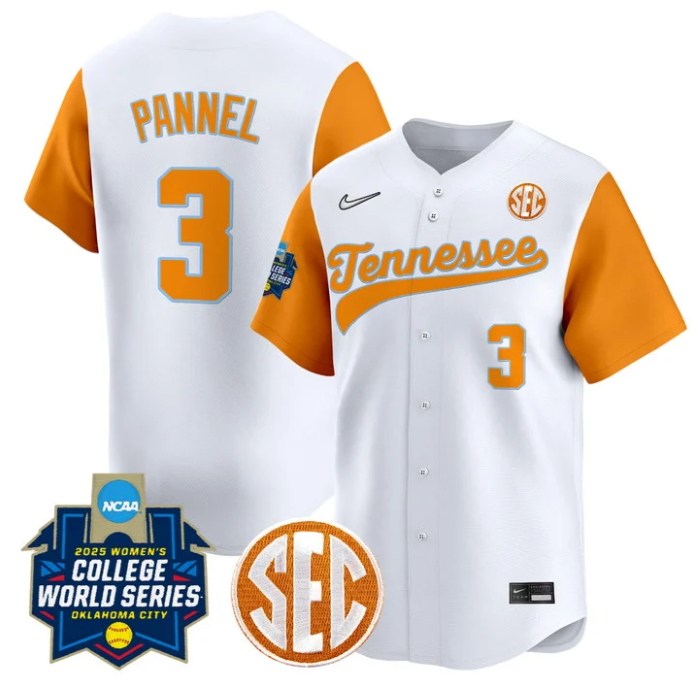 Taylor Pannel Jersey #3 Tennessee Volunteers Softball 2025 World Series Stitched White