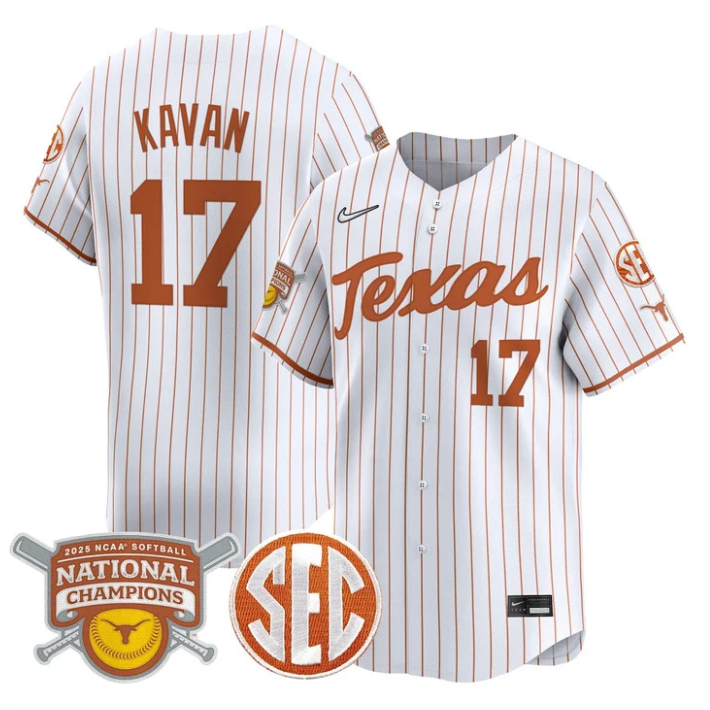Teagan Kavan Jersey #17 Texas Longhorns 2025 National Champions White Pinstripe