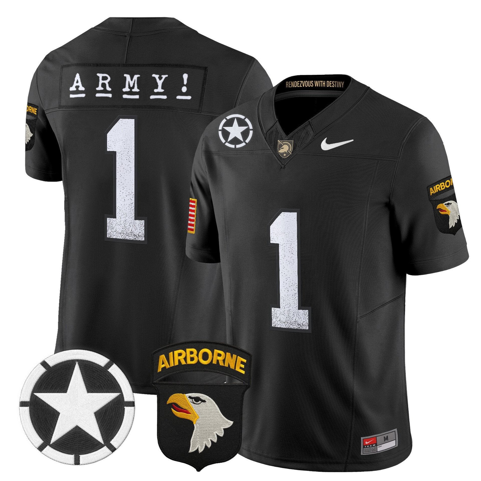 Team Jersey #1 Army Black Knights 2025 Screaming Eagles Stitched Black