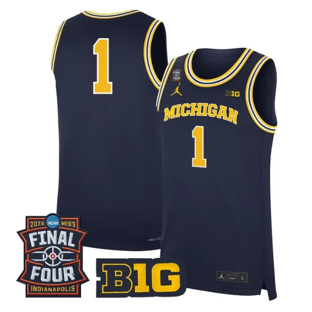 Team Jersey #1 Michigan Wolverines 2026 Final Four Patch Stitched Navy