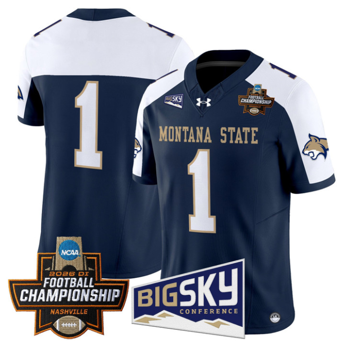 Team Jersey #1 Montana State Bobcats 2026 Football Championship Stitched Navy Alternate