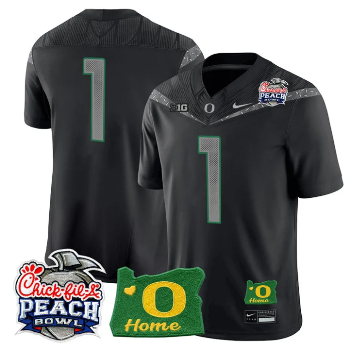 Team Jersey #1 Oregon Ducks 2026 Peach Bowl Oregon State Stitched Black