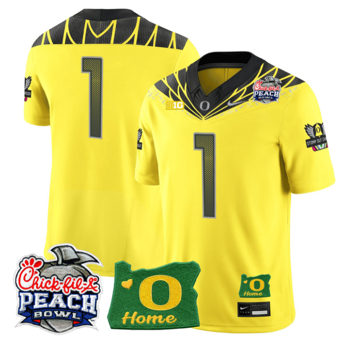 Team Jersey #1 Oregon Ducks 2026 Peach Bowl Oregon State Stitched Yellow