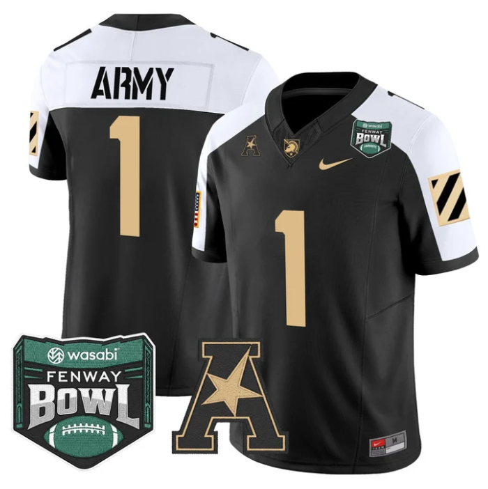 Team Jersey #1 Army Black Knights 2025 Fenway Bowl Patch Stitched