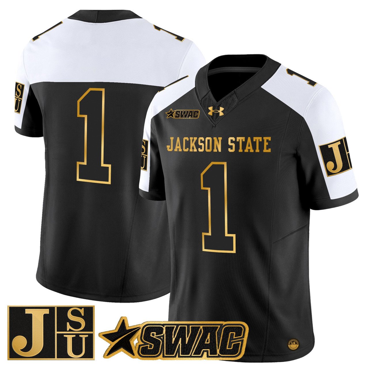 Team Jersey #1 Jackson State Tigers 2025 Gold Vapor Stitched