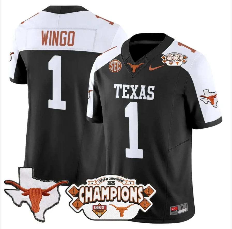 Team Jersey #1 Texas 2025 State Map Citrus Bowl Champions Stiched