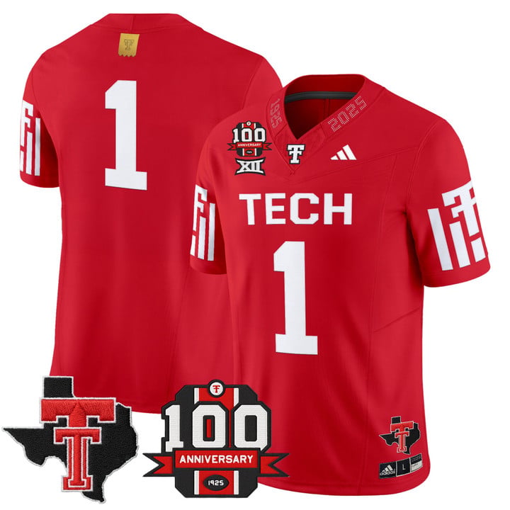 Team Jersey #1 Texas Tech 100th Anniversary Patch 2025 Stitched
