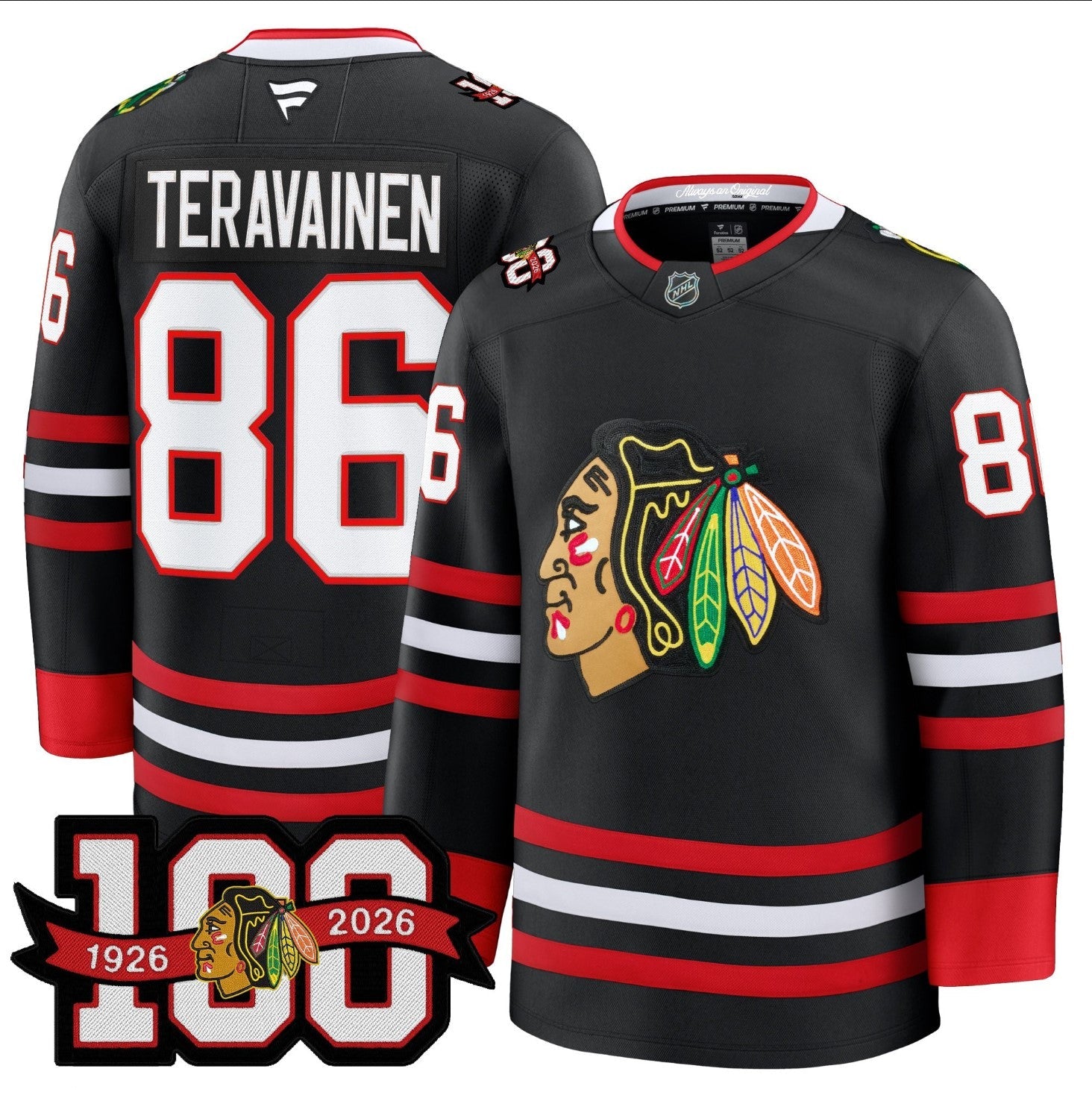 Teuvo Teravainen Jersey #86 Chicago Blackhawks 2025-26 Premium 100th Stitched