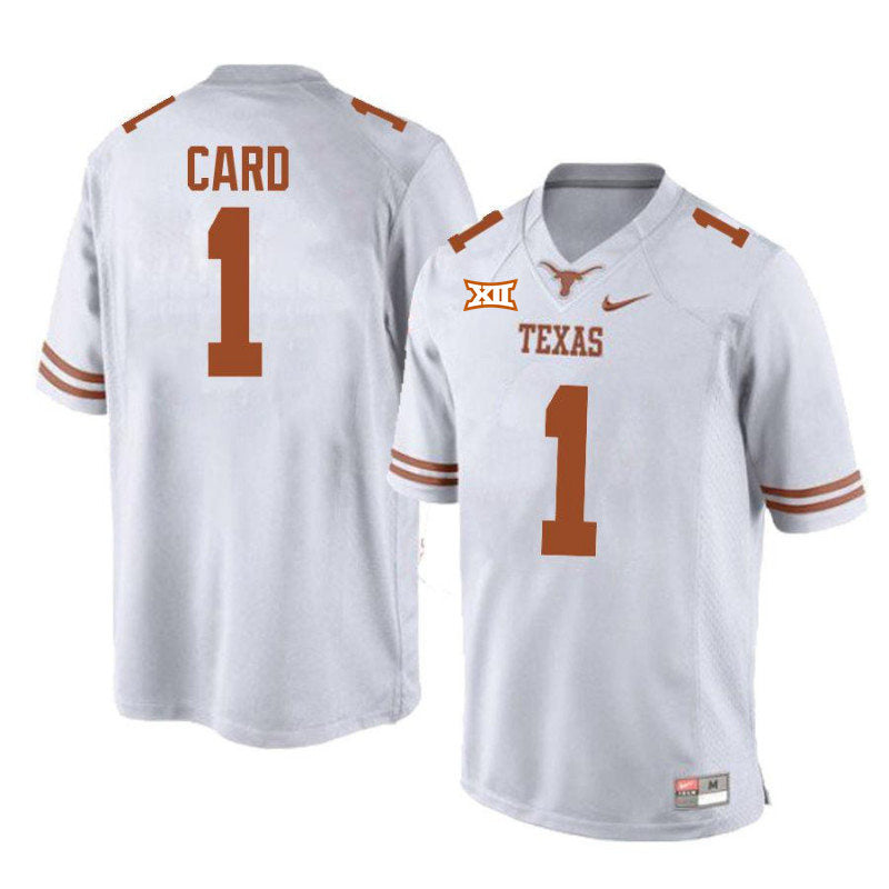 Texas Longhorns Hudson Card Jersey #1College Football White