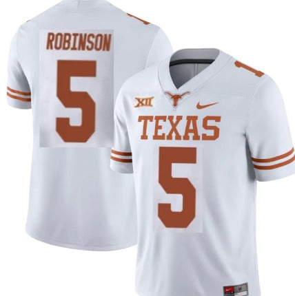Texas Longhorns #5 Bijan Robinson Football Jersey White XII Patch