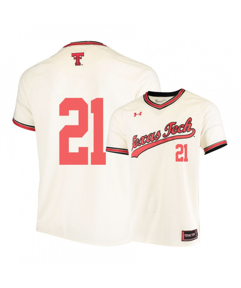 Texas Tech Red Raiders 21 Nate Rombach Cream College Baseball Jersey