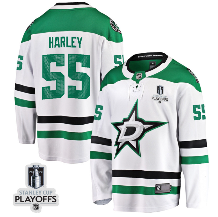 Thomas Harley 55 Dallas Stars 2024 NHL Playoffs Patch Away Breakaway Jersey - Men