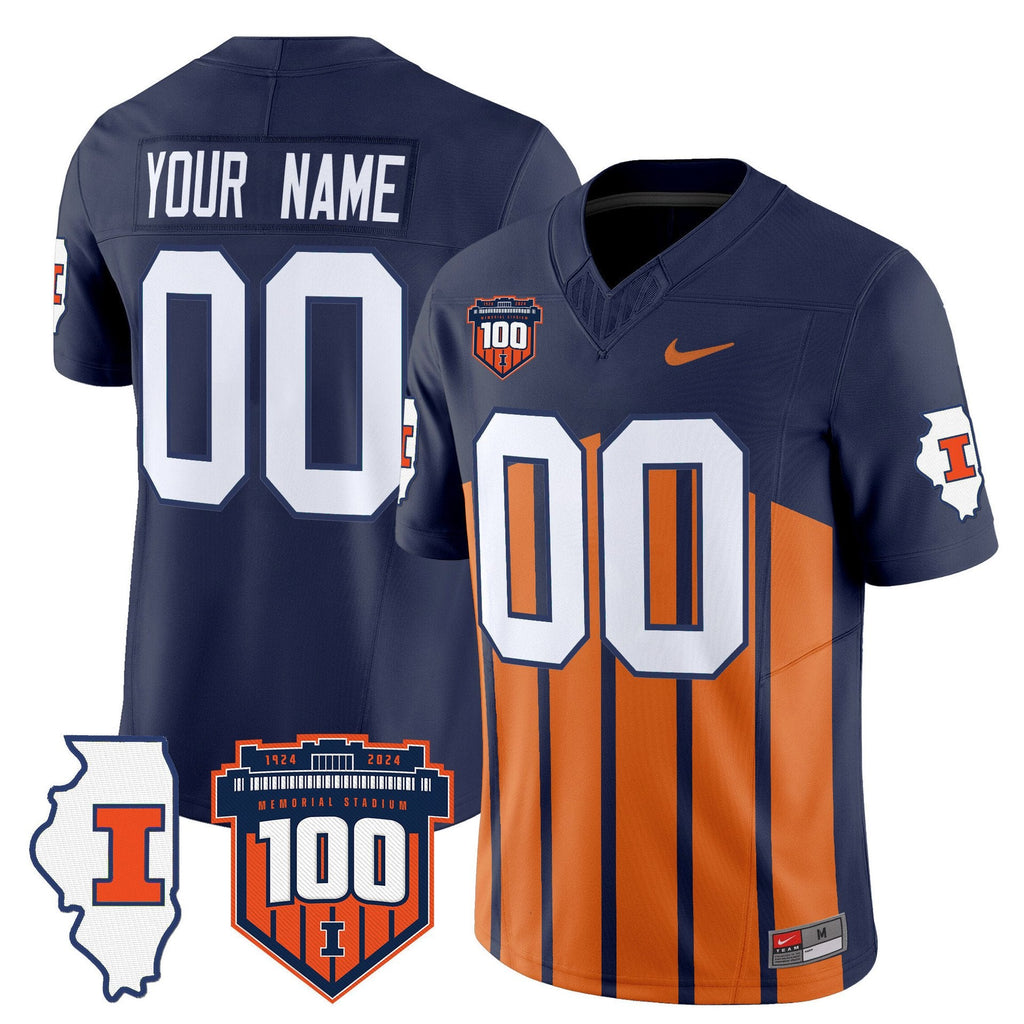 Custom Illinois Fighting Jersey Name, Number 100th Memorial Stadium Throwback