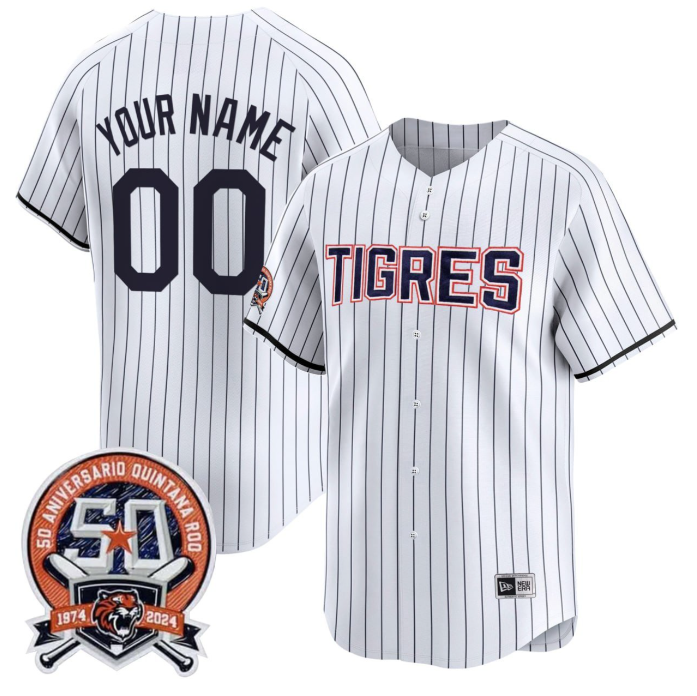Tigres de Quintana Roo Pinstripe Custom Jersey Name, Number All Stitched