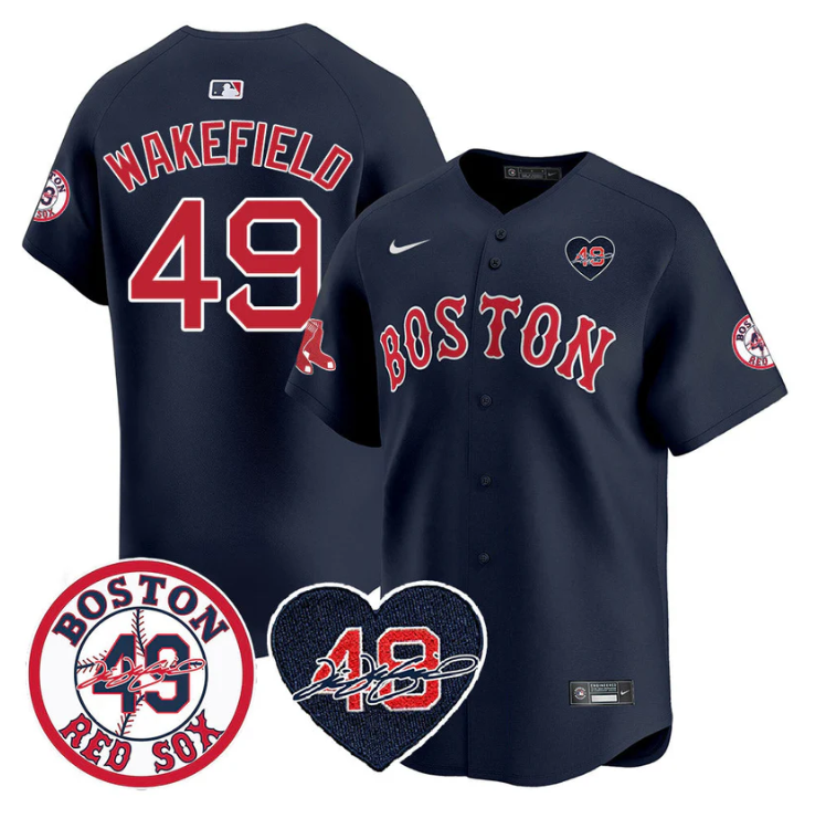 Tim Wakefield Jersey #49 Boston Red Sox Tim Wakefield Memorial Patch Stitched Navy