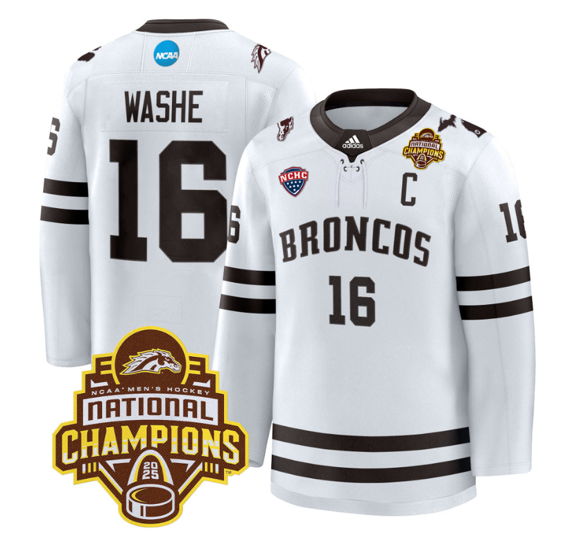 Tim Washe Jersey #16 Western Michigan Broncos 2025 National Champions Patch Premium Stitched White