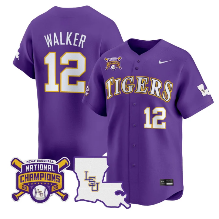 Todd Walker Jersey #12 LSU Tigers 2025 World Series Champions Stitched Purple