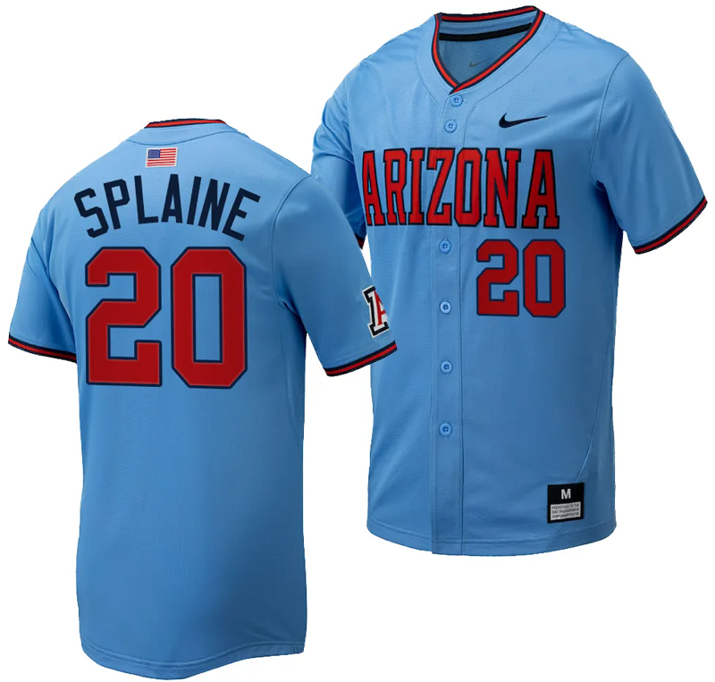 Tommy Splaine Jersey #20 Arizona Wildcats Replica Baseball Full-Button Light Blue