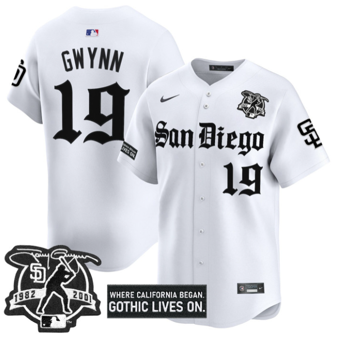 Tony Gwynn Jersey #19 San Diego Padres Gothic Edition Vapor Limited Stitched White