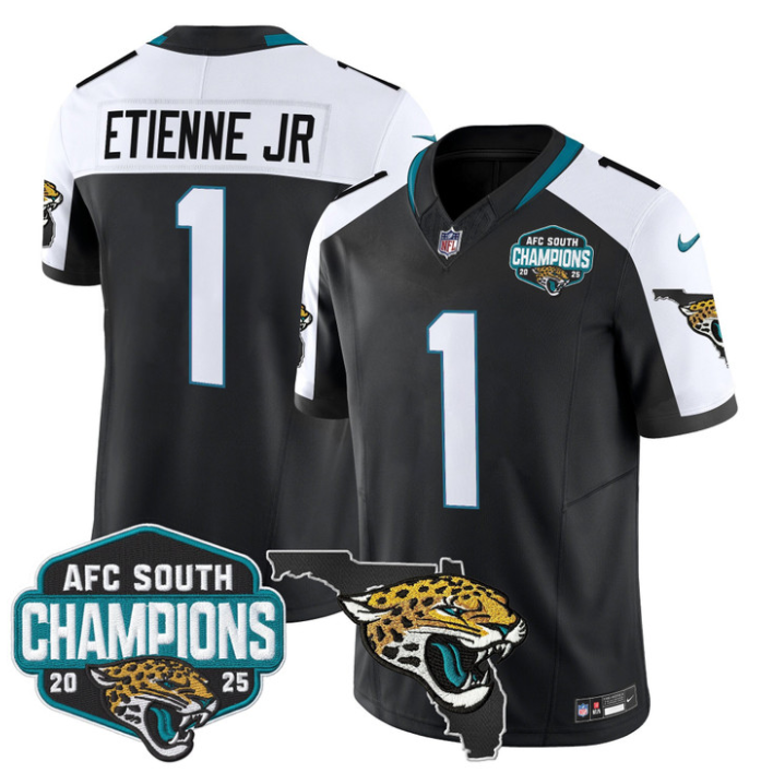 Travis Etienne Jr Jersey #1 AFC South Division Champions 2025 Florida Black Alternate