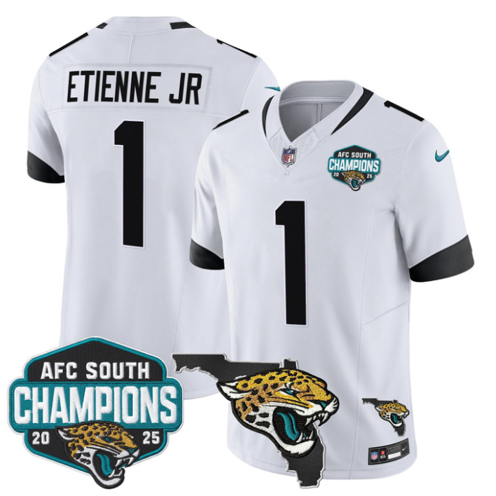 Travis Etienne Jr Jersey #1 AFC South Division Champions 2025 Florida White